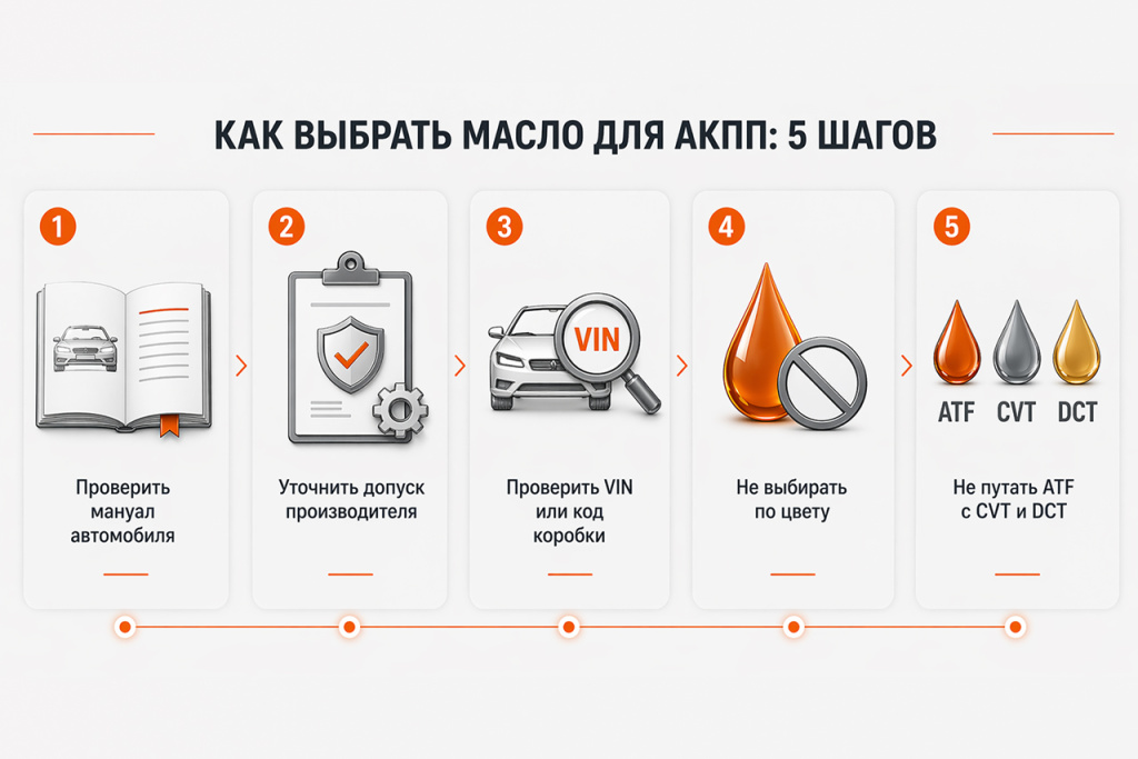 Основное правило простое: масло для АКПП выбирают по спецификации производителя. 
